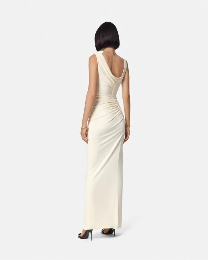 Versace Dresses Women Medusa 03995 Draped Gown White