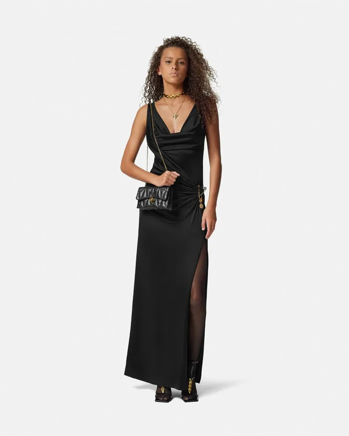 Versace Dresses Women Safety Pin Gathered Gown Black