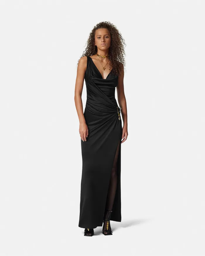 Versace Dresses Women Safety Pin Gathered Gown Black