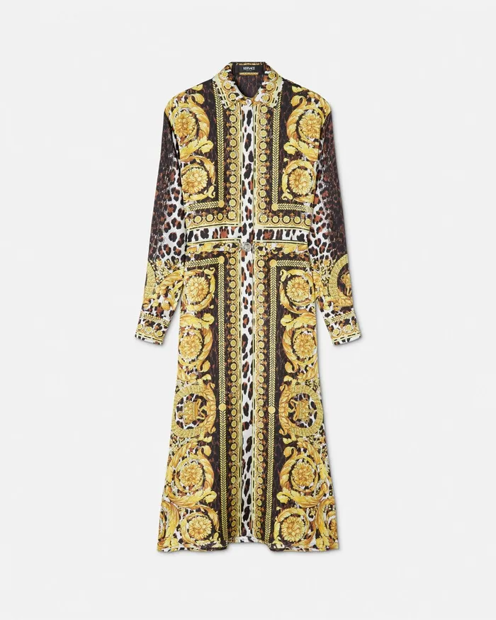 Versace Dresses Women Wild Barocco Silk Midi Shirt Dress Print