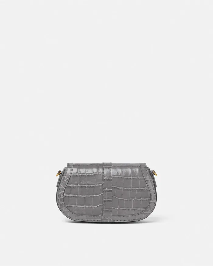 Versace Greca Goddess Women CrocEffect Greca Goddess Shoulder Bag Gray