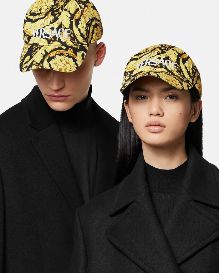 Versace Hats and Caps WomenMen Barocco Logo Baseball Cap Blackprint