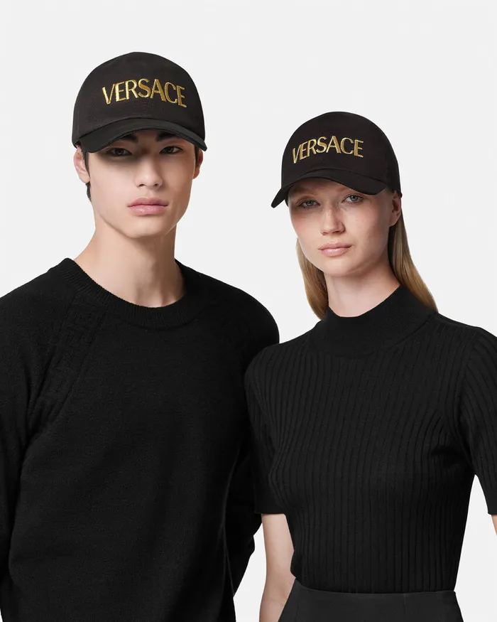 Versace Hats and Caps WomenMen Embroidered Logo Cap Blackgold