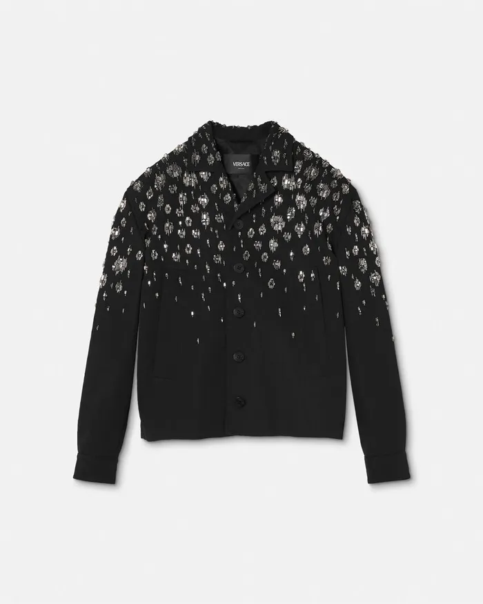 Versace Jackets and Coats Men Crystal Light Wool Blouson Jacket Black