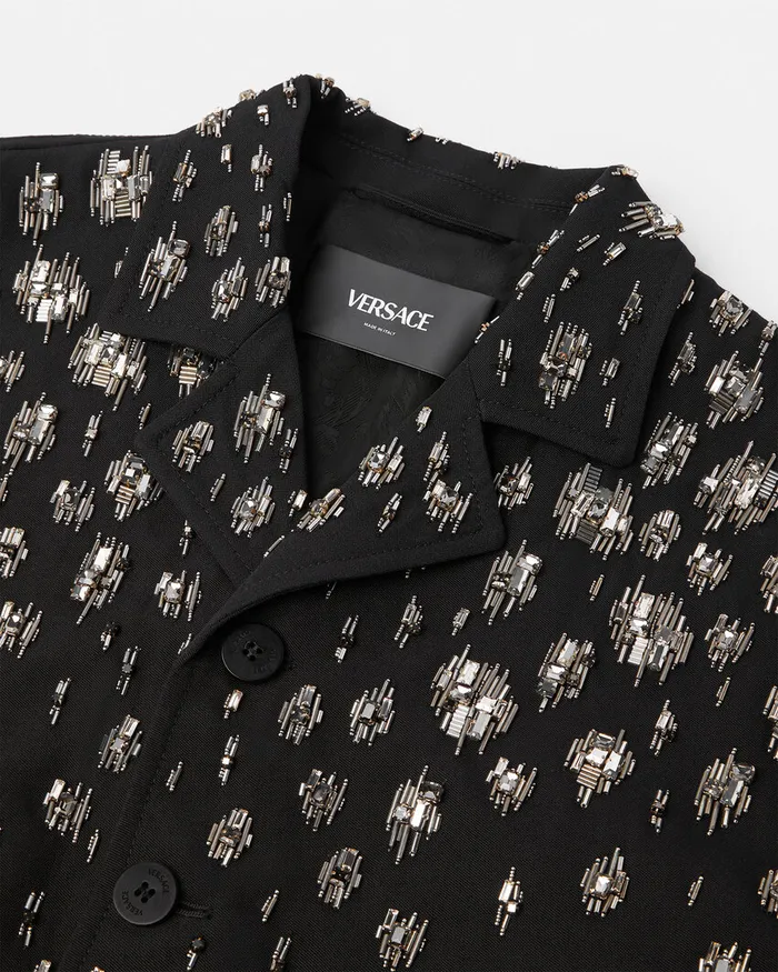 Versace Jackets and Coats Men Crystal Light Wool Blouson Jacket Black