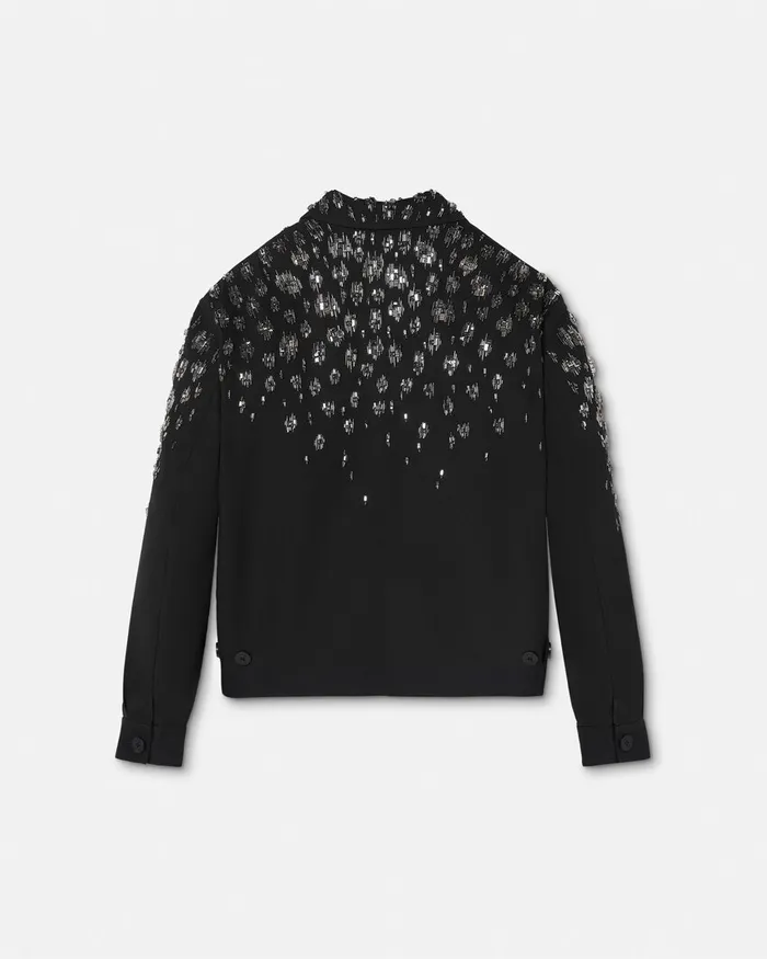 Versace Jackets and Coats Men Crystal Light Wool Blouson Jacket Black