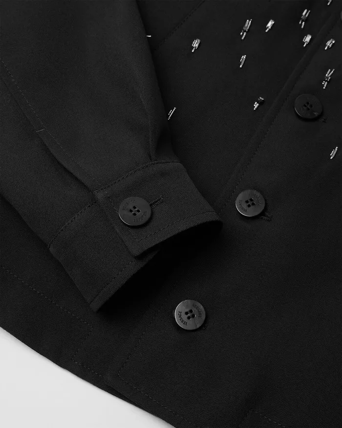 Versace Jackets and Coats Men Crystal Light Wool Blouson Jacket Black