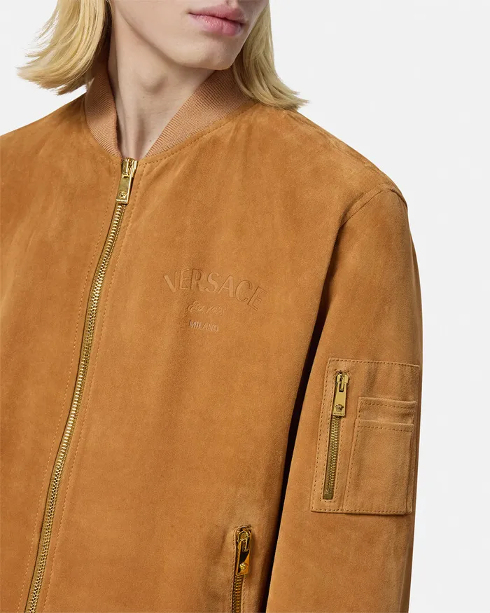 Versace Jackets and Coats Men Suede Bomber Jacket Brown