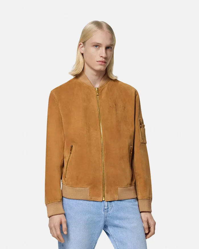 Versace Jackets and Coats Men Suede Bomber Jacket Brown