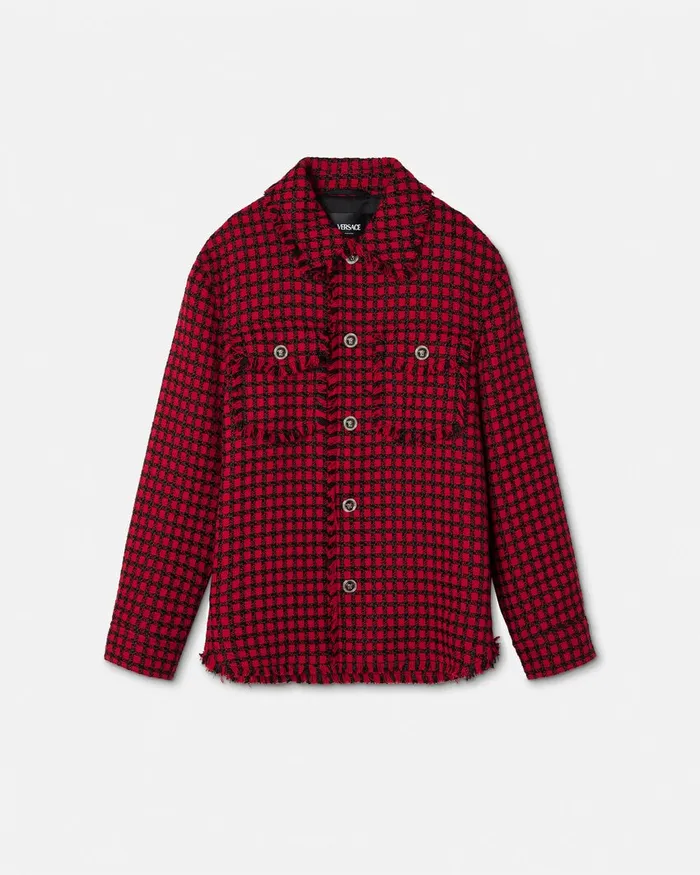 Versace Jackets and Coats Men Tweed Overshirt Blackred