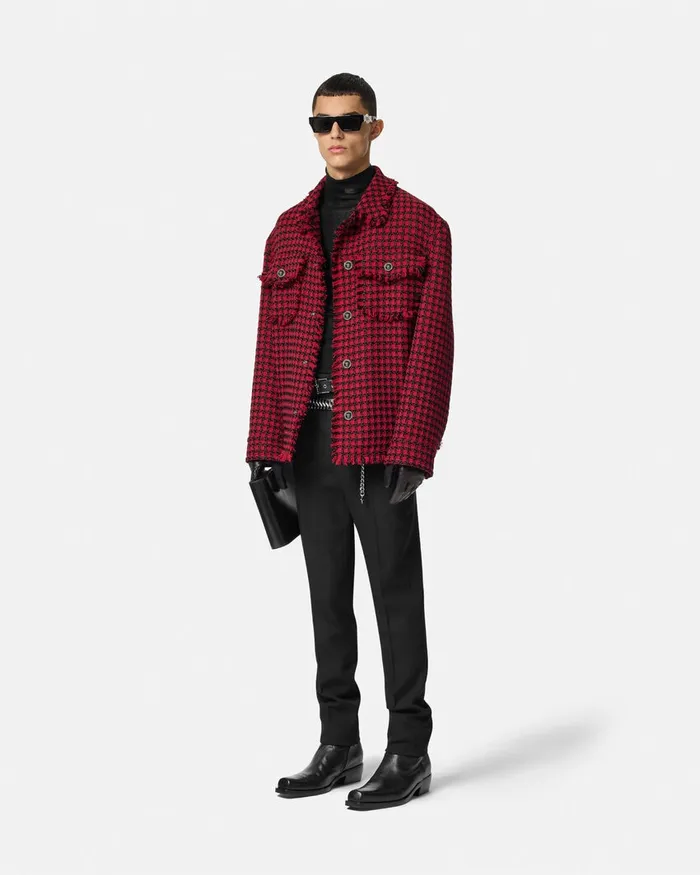 Versace Jackets and Coats Men Tweed Overshirt Blackred