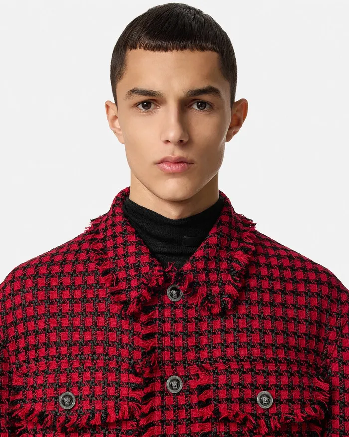 Versace Jackets and Coats Men Tweed Overshirt Blackred