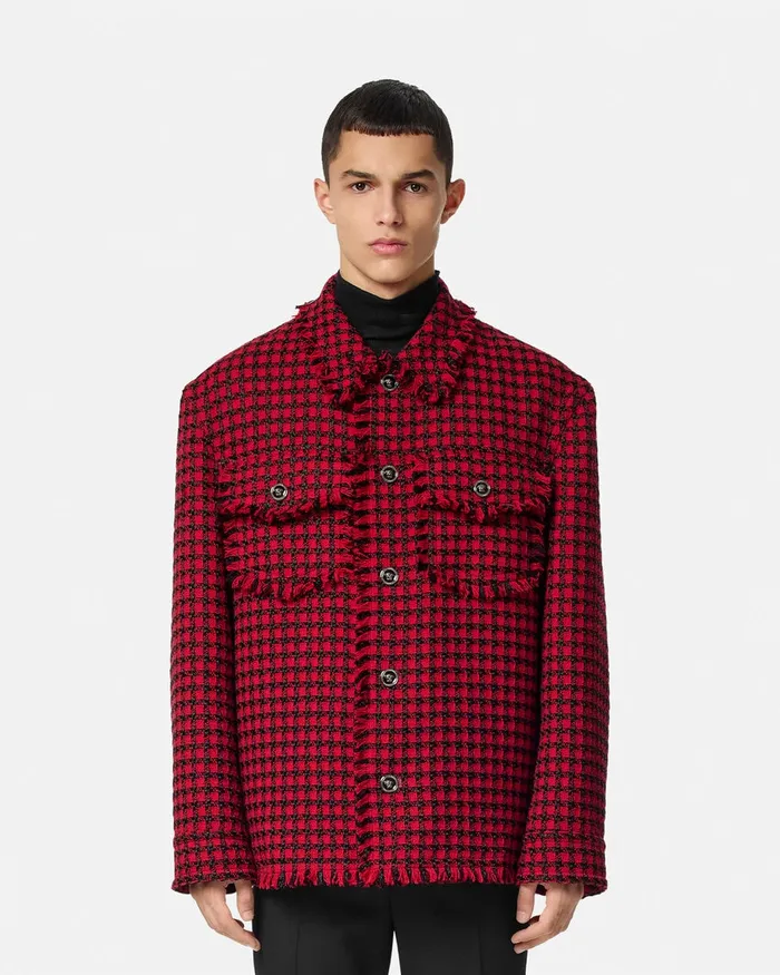 Versace Jackets and Coats Men Tweed Overshirt Blackred