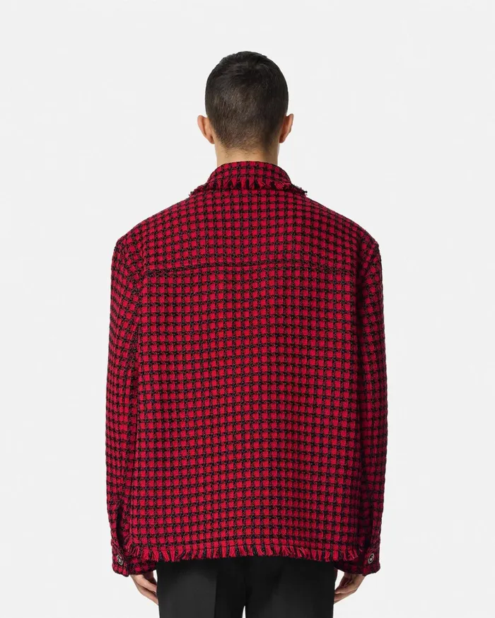 Versace Jackets and Coats Men Tweed Overshirt Blackred