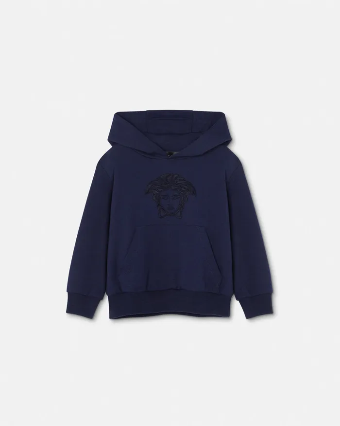 Versace Knitwear and Sweatshirts Kids Embroidered Medusa Baby Hoodie Blue