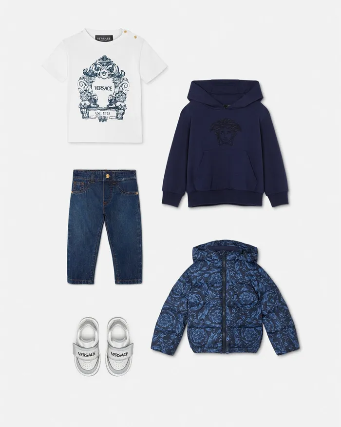 Versace Knitwear and Sweatshirts Kids Embroidered Medusa Baby Hoodie Blue