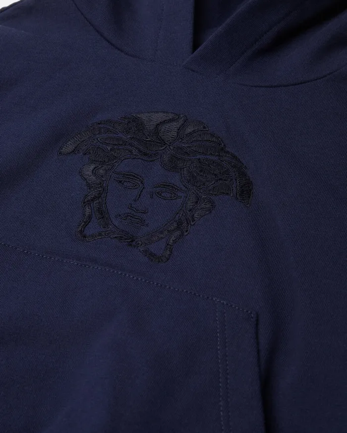 Versace Knitwear and Sweatshirts Kids Embroidered Medusa Baby Hoodie Blue