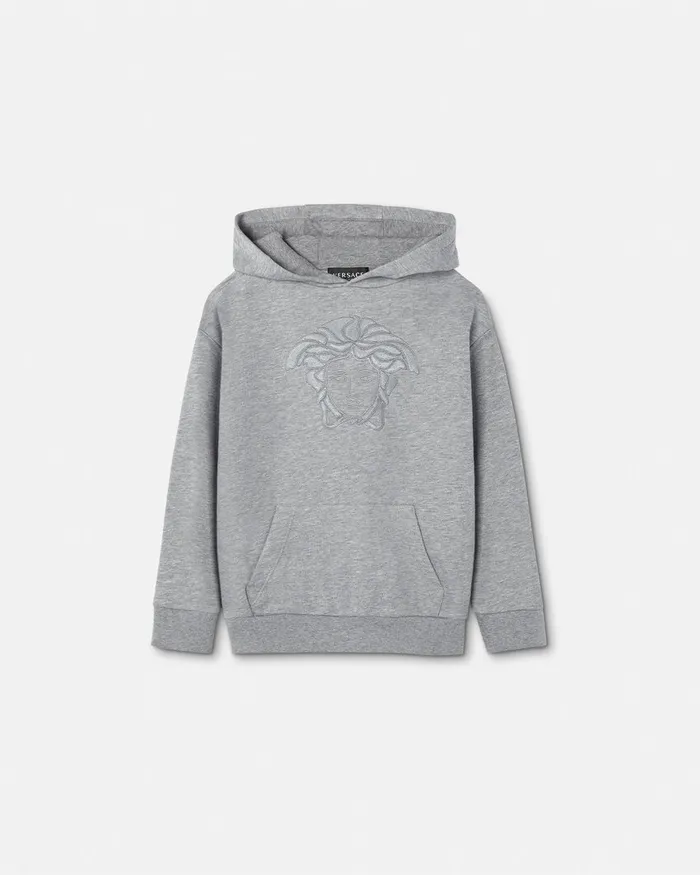 Versace Knitwear and Sweatshirts Kids Medusa Embroidery Hoodie Gray