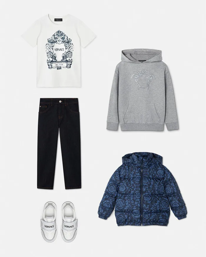 Versace Knitwear and Sweatshirts Kids Medusa Embroidery Hoodie Gray