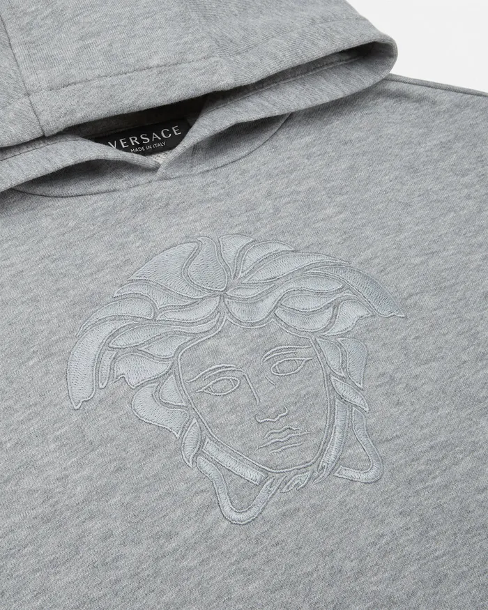 Versace Knitwear and Sweatshirts Kids Medusa Embroidery Hoodie Gray
