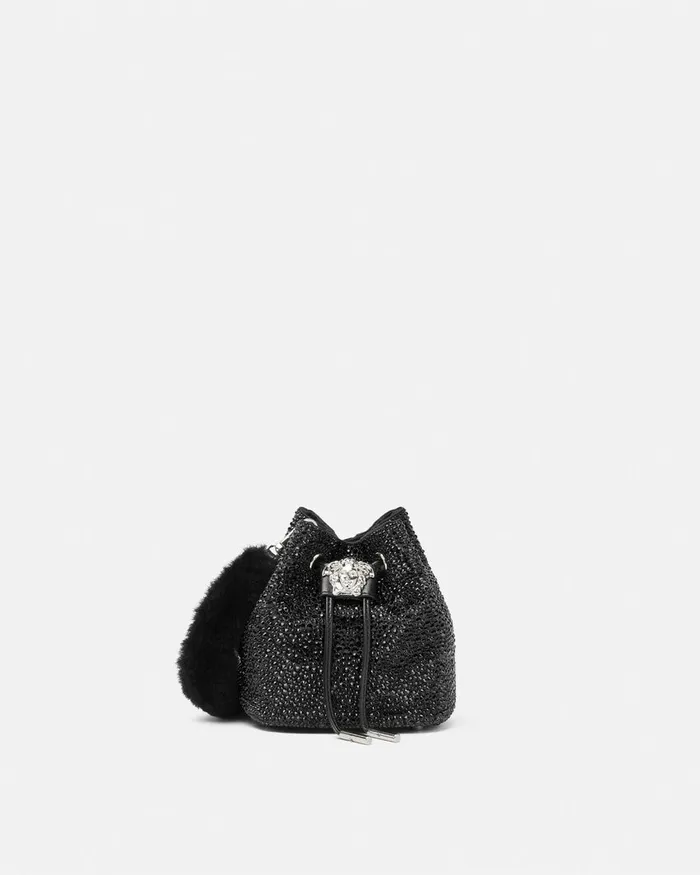 Versace La Medusa Women Crystal La Medusa Mini Bucket Bag Blacksilver