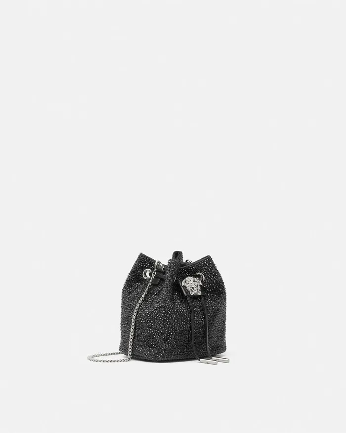 Versace La Medusa Women Crystal La Medusa Mini Bucket Bag Blacksilver