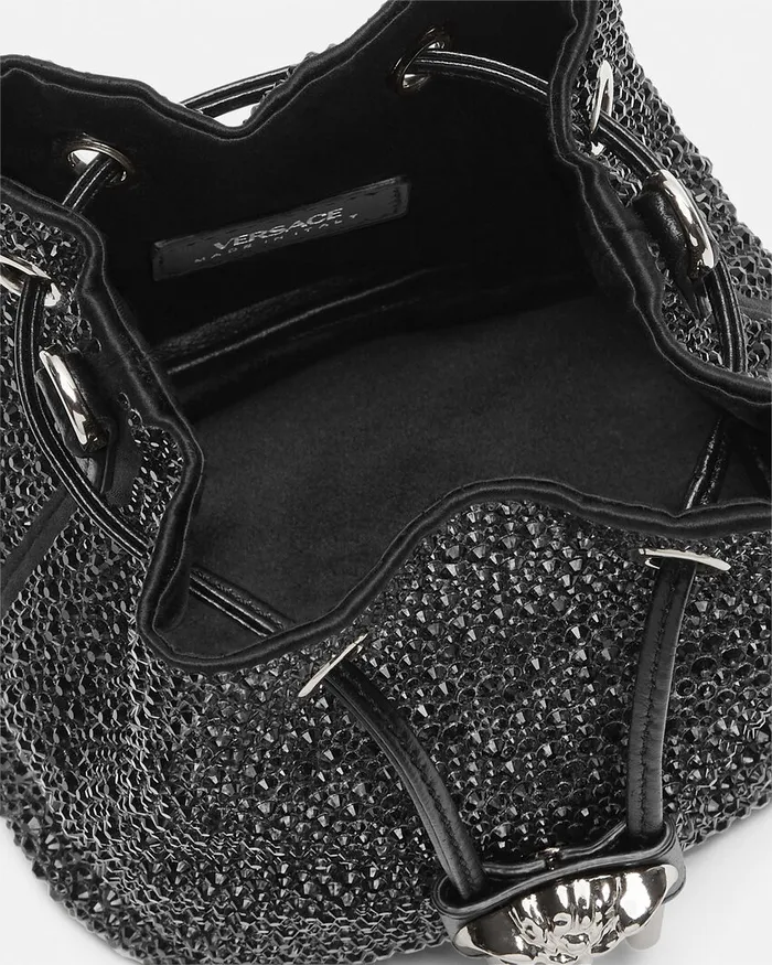Versace La Medusa Women Crystal La Medusa Mini Bucket Bag Blacksilver