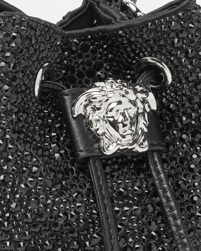 Versace La Medusa Women Crystal La Medusa Mini Bucket Bag Blacksilver