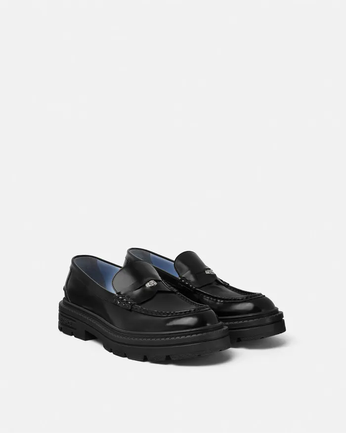 Versace Loafers and Slippers Men Adriano Loafers Blacksilver