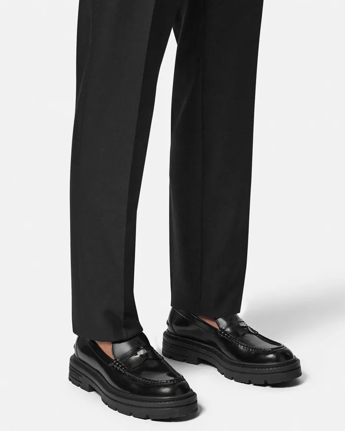 Versace Loafers and Slippers Men Adriano Loafers Blacksilver