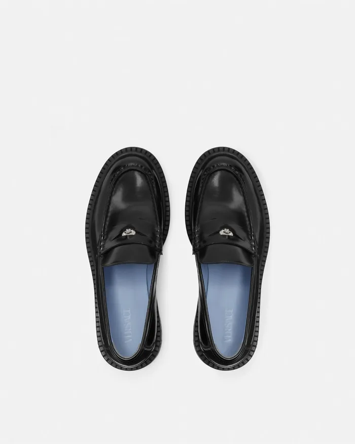 Versace Loafers and Slippers Men Adriano Loafers Blacksilver