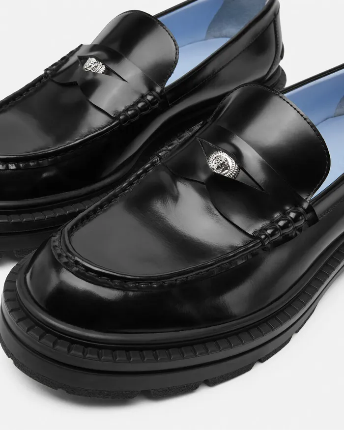Versace Loafers and Slippers Men Adriano Loafers Blacksilver