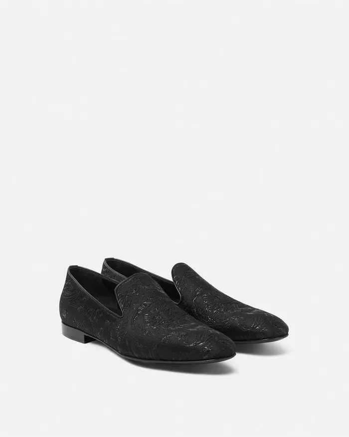 Versace Loafers and Slippers Men Barocco Jacquard Slippers Blacksilver