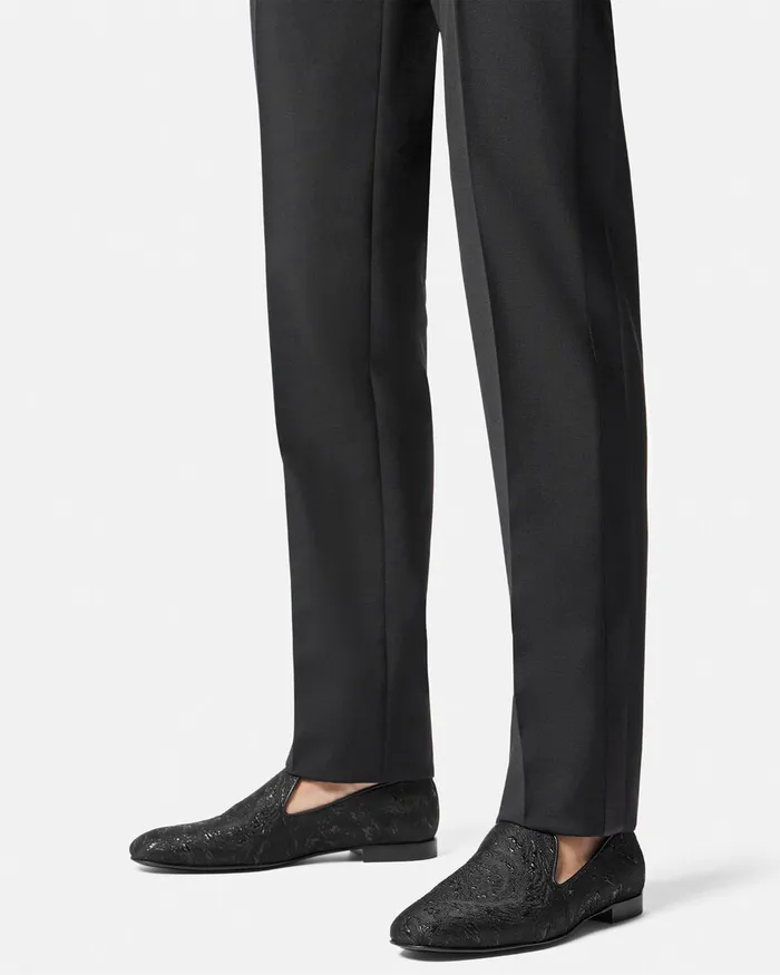 Versace Loafers and Slippers Men Barocco Jacquard Slippers Blacksilver