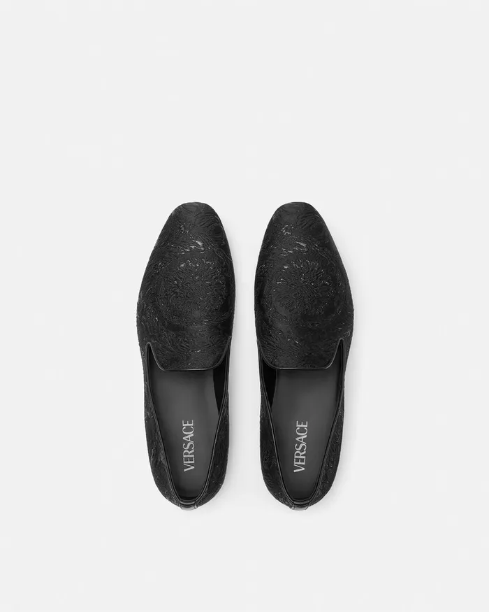 Versace Loafers and Slippers Men Barocco Jacquard Slippers Blacksilver