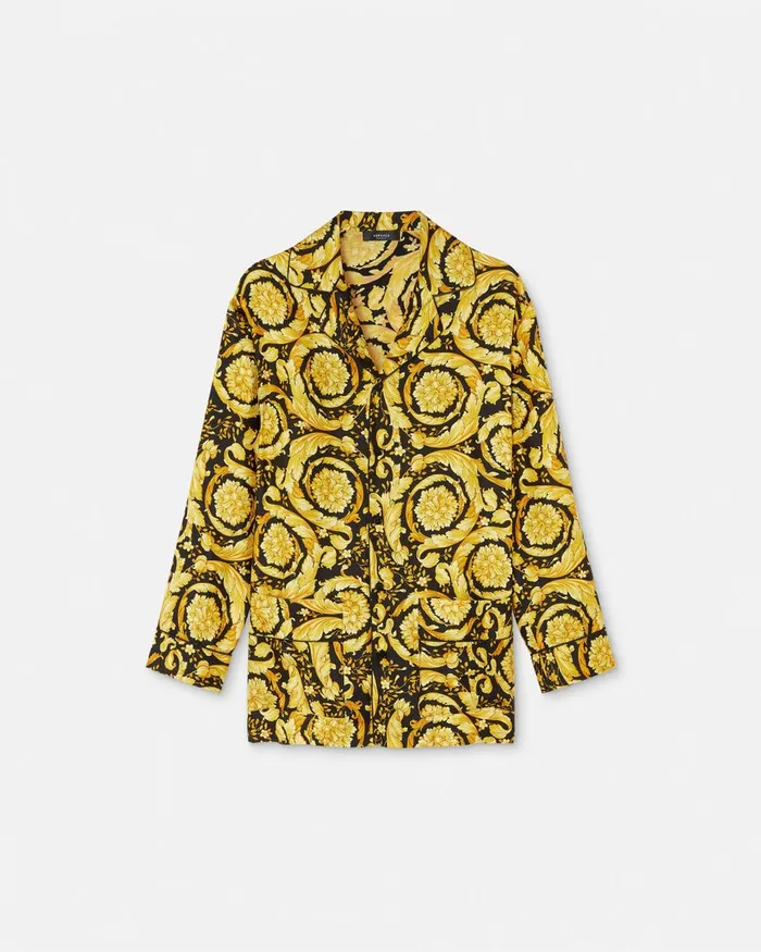 Versace Loungewear and Pajamas Women Barocco Print Silk Pajama Shirt Blackprint