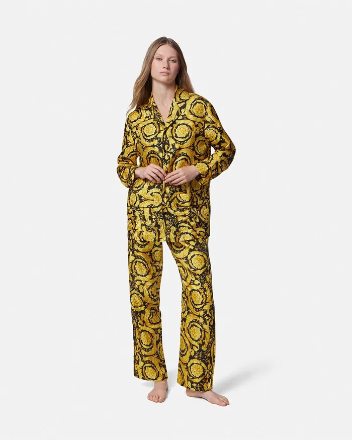 Versace Loungewear and Pajamas Women Barocco Print Silk Pajama Shirt Blackprint