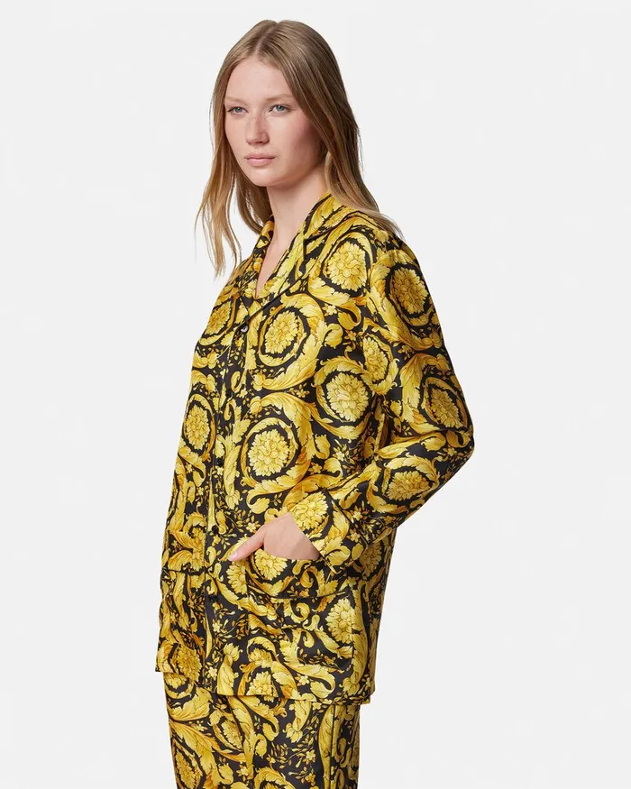 Versace Loungewear and Pajamas Women Barocco Print Silk Pajama Shirt Blackprint