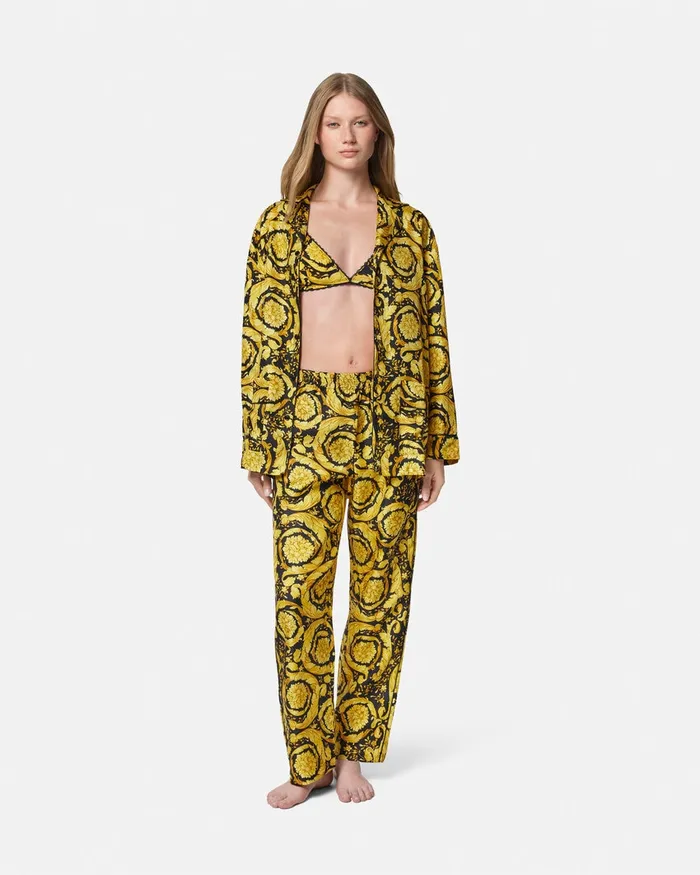 Versace Loungewear and Pajamas Women Barocco Print Silk Pyjama Bottoms Blackprint