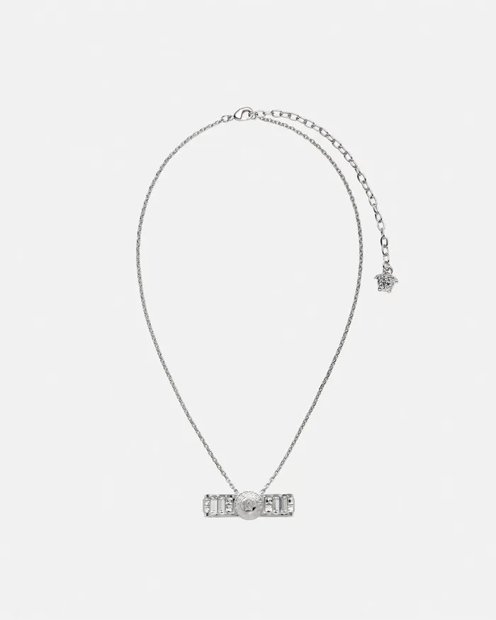 Versace Necklaces Women Crystal Gianni Ribbon Pendant Necklace Silver