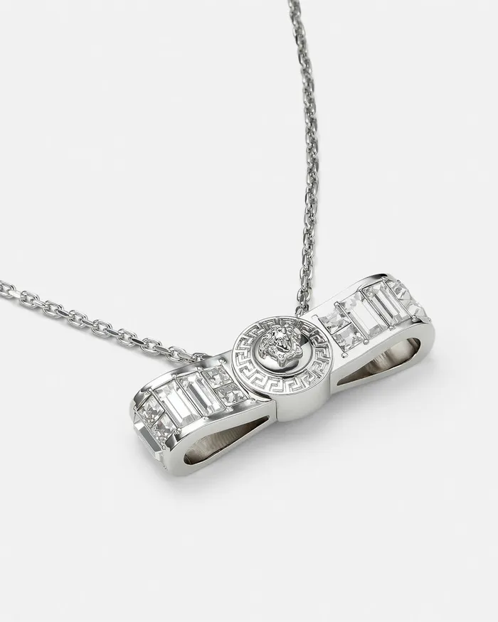 Versace Necklaces Women Crystal Gianni Ribbon Pendant Necklace Silver