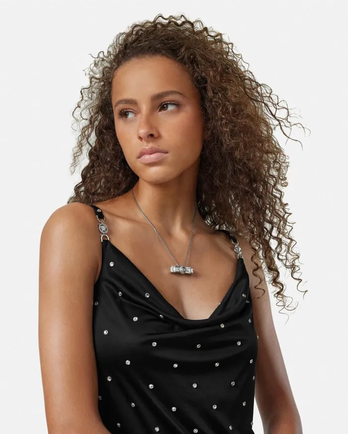 Versace Necklaces Women Crystal Gianni Ribbon Pendant Necklace Silver