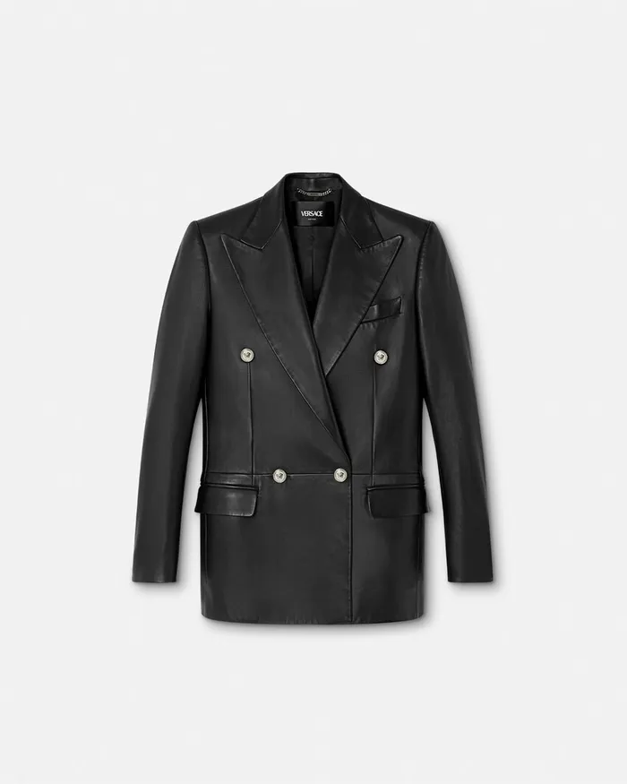 Versace Outerwear and Coats Women Leather StraightFit Masculine Blazer Black