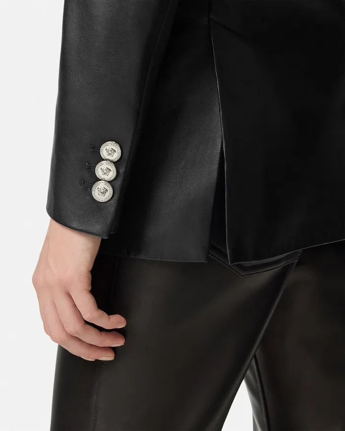 Versace Outerwear and Coats Women Leather StraightFit Masculine Blazer Black