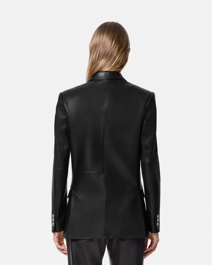 Versace Outerwear and Coats Women Leather StraightFit Masculine Blazer Black