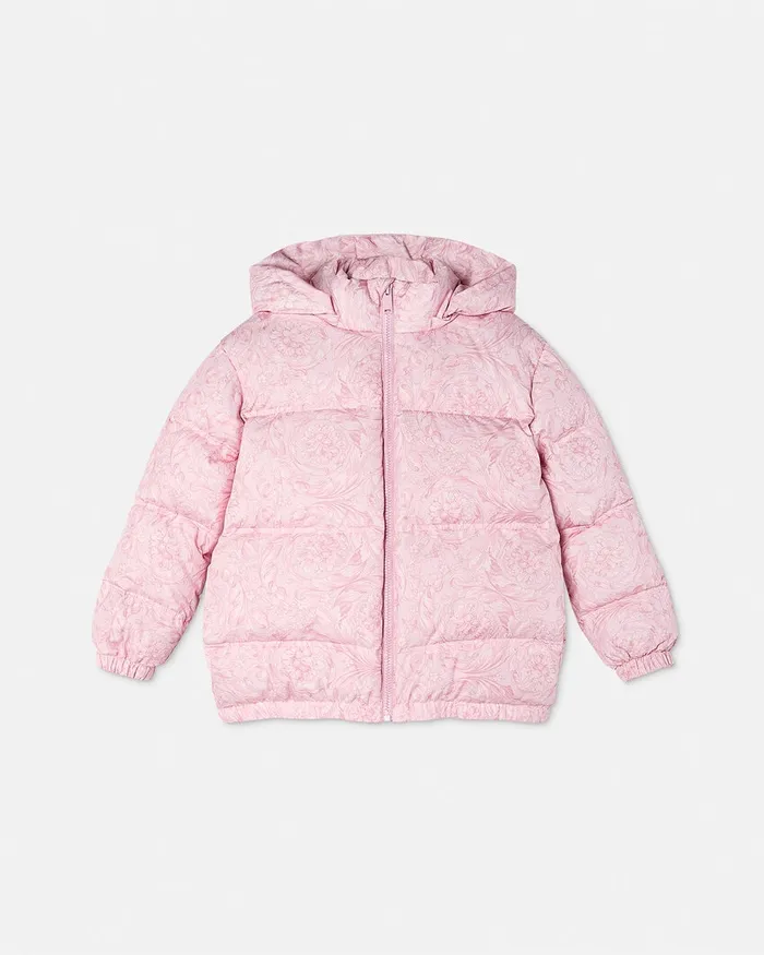 Versace Outerwear and Jackets Kids Barocco Puffer Jacket Pinkprint