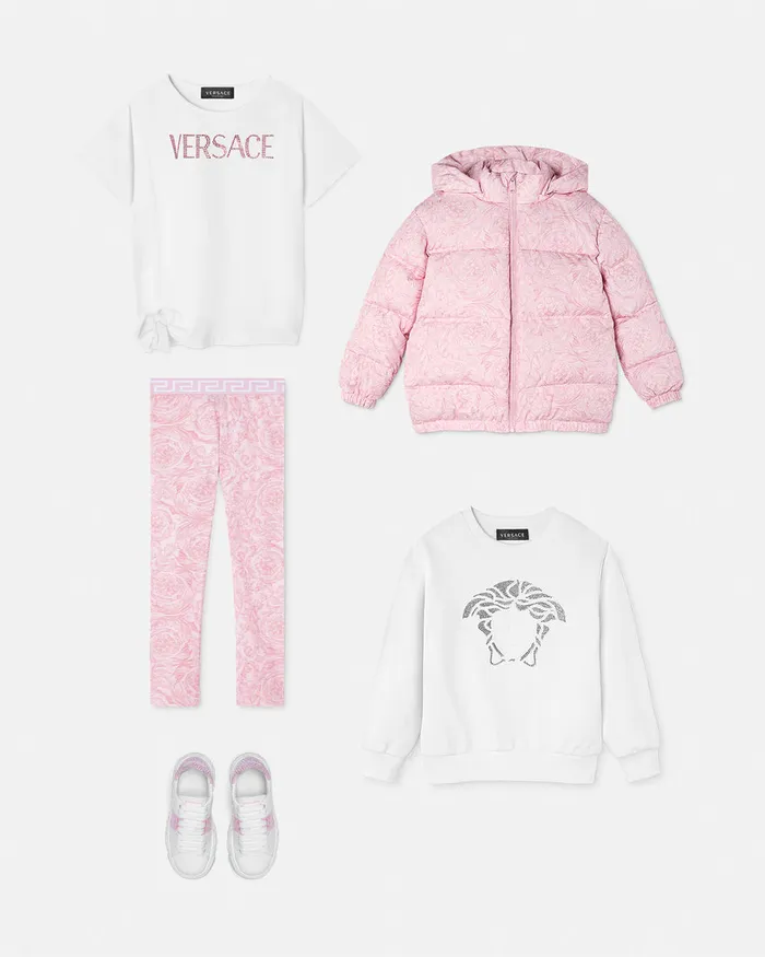 Versace Outerwear and Jackets Kids Barocco Puffer Jacket Pinkprint