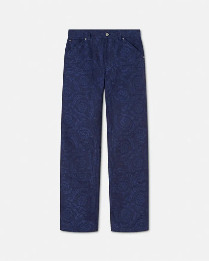 Versace Pants and Shorts Men Barocco Jacquard Carpenter Pants Blue