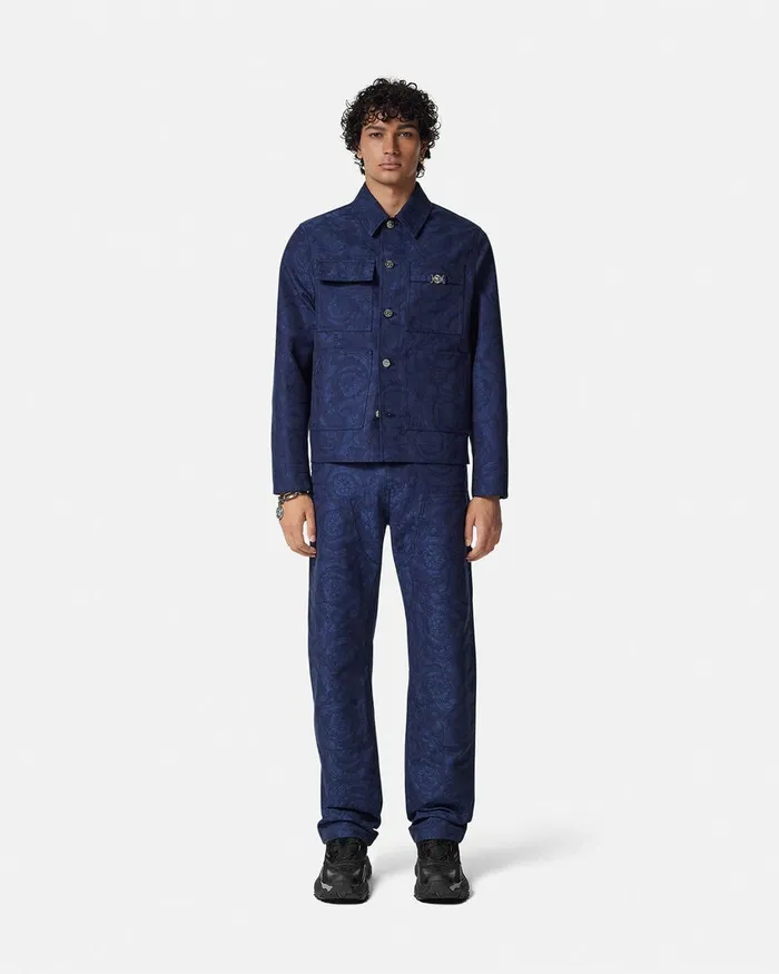 Versace Pants and Shorts Men Barocco Jacquard Carpenter Pants Blue