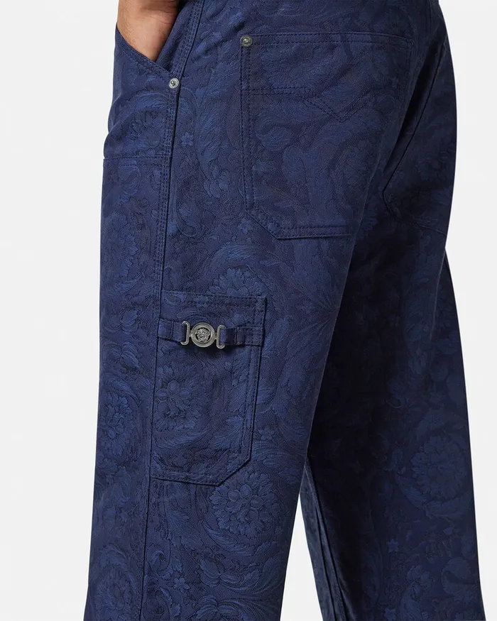 Versace Pants and Shorts Men Barocco Jacquard Carpenter Pants Blue